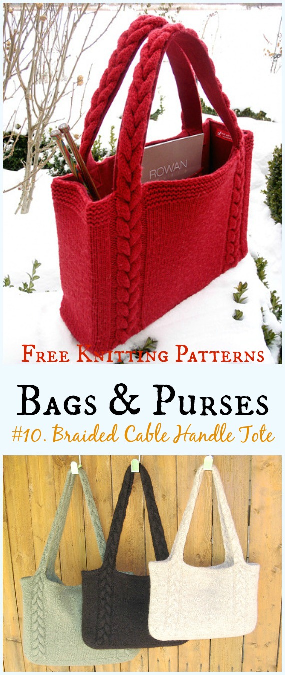 Braided Cable Handle Tote Bag Free Knitting Pattern - #Bags & Purses Free #Knitting Patterns