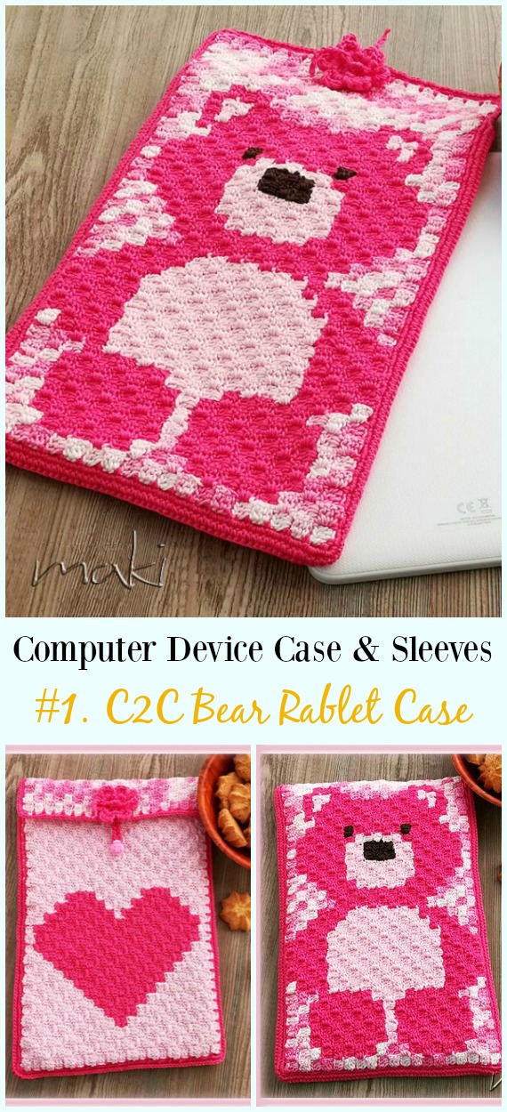  10″ C2C Bear Tablet Case Free Crochet Pattern - #Crochet Computer #Device Case Cozy Sleeves Free Patterns