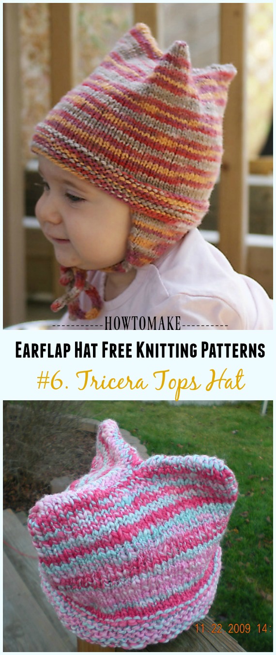 Tricera Tops Hat Free Knitting Pattern - Knit Earflap Hat Free Patterns