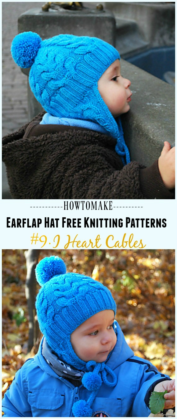 I Heart Cables Hat Free Knitting Pattern - Knit Earflap Hat Free Patterns