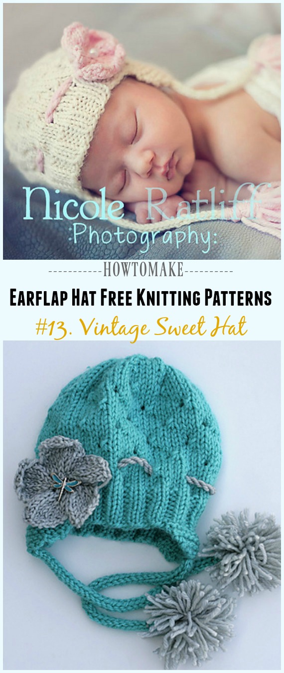 Vintage Sweet Hat Free Knitting Pattern - Knit Earflap Hat Free Patterns