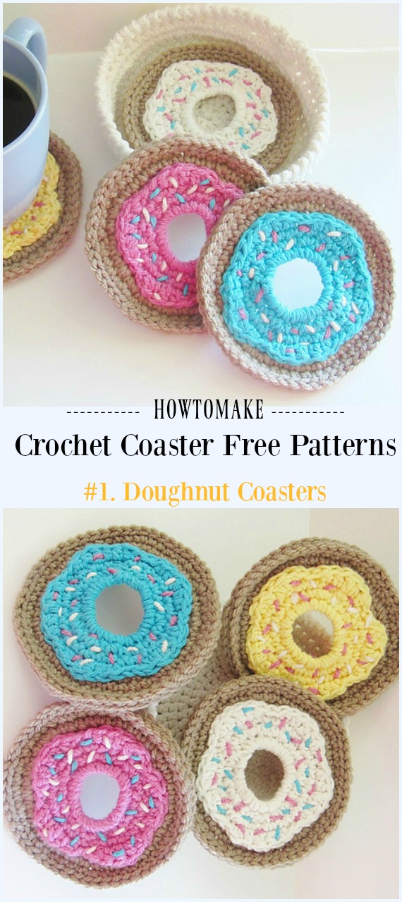 Crochet Doughnut Coasters and Holder Set Free Pattern - Easy #Crochet Coaster Free Patterns