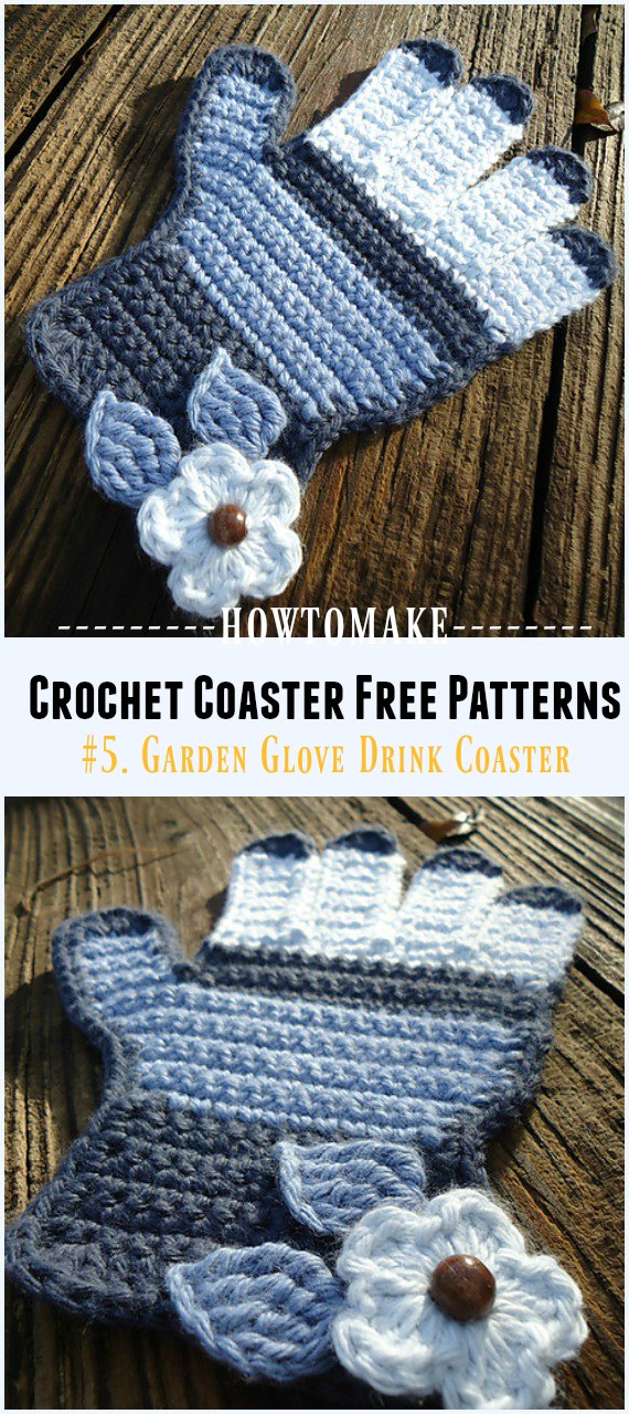 Crochet Garden Glove Drink Coaster Free Pattern - Easy #Crochet Coaster Free Patterns