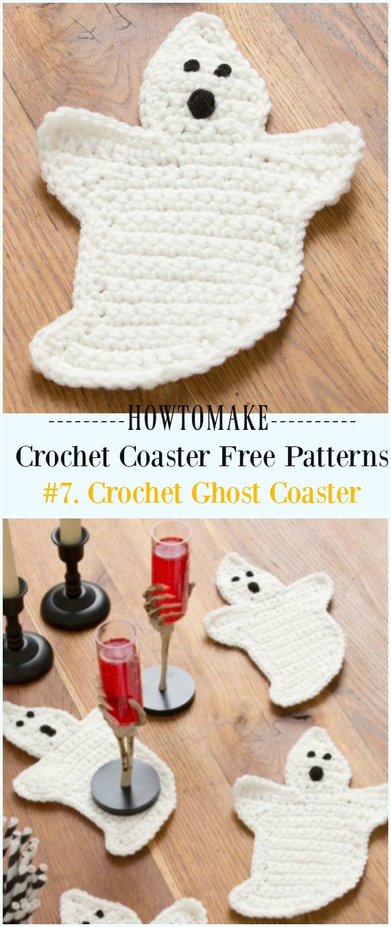 Crochet Ghost Coasters Free Pattern - Easy #Crochet Coaster Free Patterns
