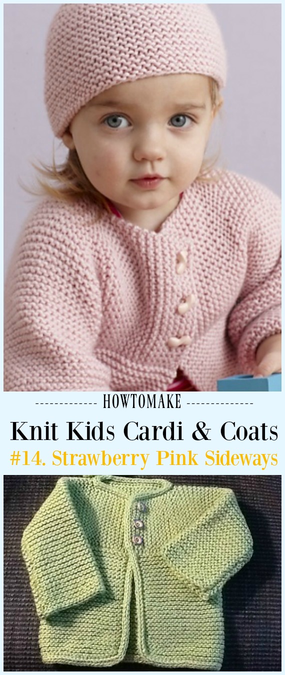 Strawberry Pink Sideways Cardigan Free Knitting Pattern - #Knit Kids #Cardigan Sweater Free Patterns