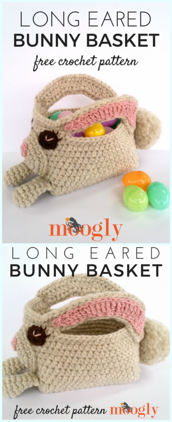 Crochet Long Eared Bunny Basket Free Pattern - #Crochet Easter #Basket & Containers Free Patterns