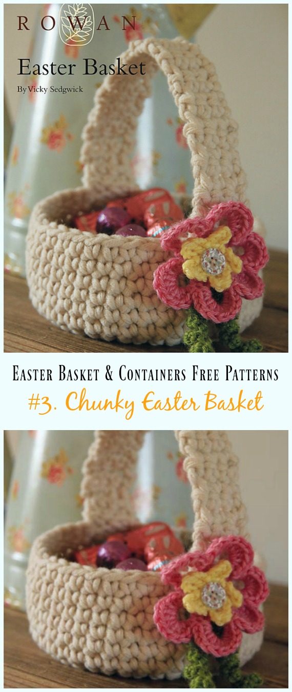 Crochet Chunky Easter Basket Free Pattern - #Crochet Easter #Basket & Containers Free Patterns