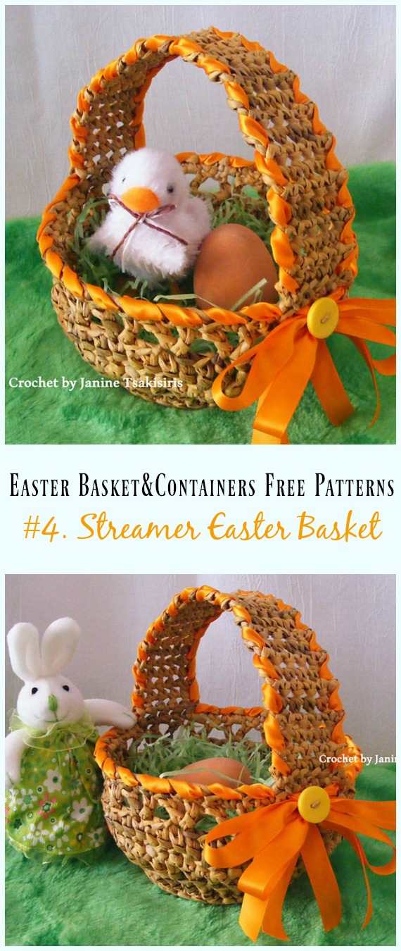 Crochet Streamer Easter Basket Free Pattern - #Crochet Easter #Basket & Containers Free Patterns