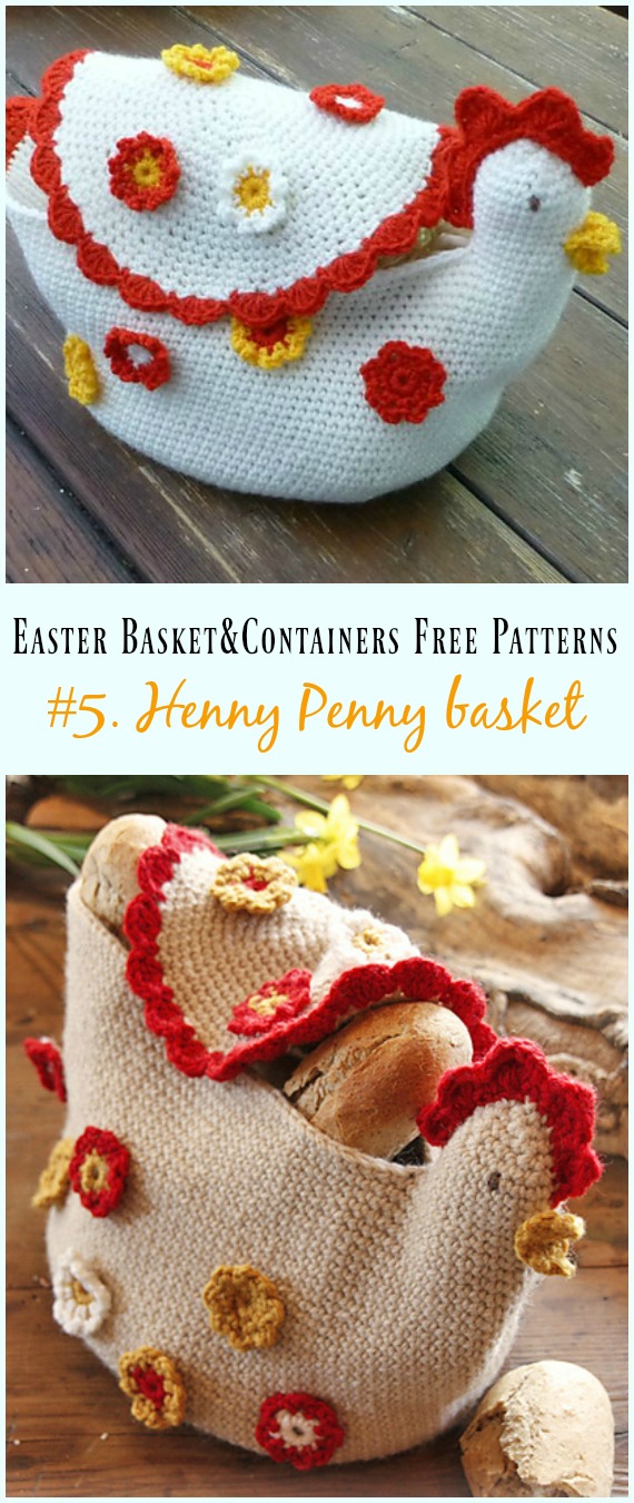 Crochet Henny Penny basket Free Pattern - #Crochet Easter #Basket & Containers Free Patterns