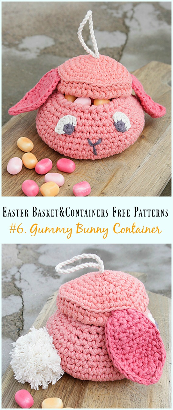 Crochet Gummy Bunny Container Free Pattern - #Crochet Easter #Basket & Containers Free Patterns