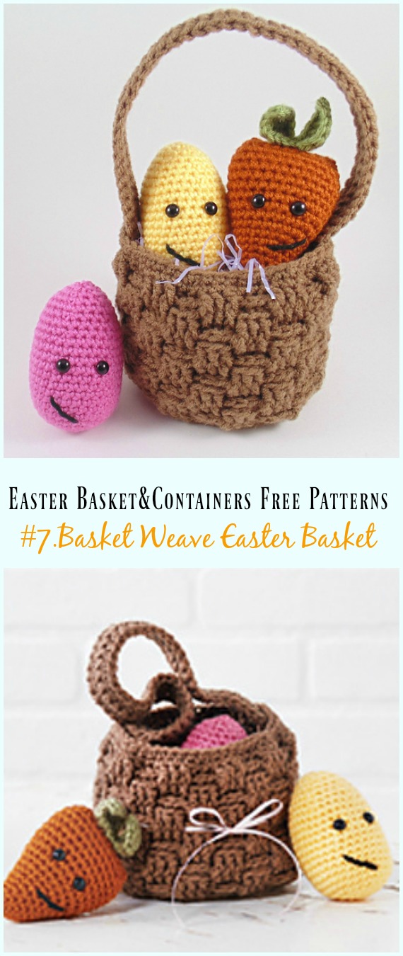 Crochet Basket Weave Easter Basket Free Pattern - #Crochet Easter #Basket & Containers Free Patterns