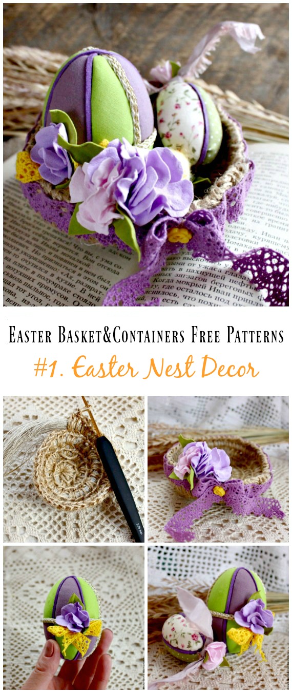 Crochet Easter Nest Decoration Free Pattern - #Crochet Easter #Basket & Containers Free Patterns