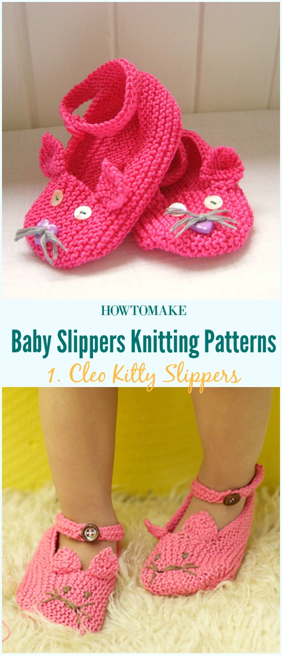 Cleo Kitty Slippers Free Knitting Pattern-Baby #Booties Slippers Free #Knitting Patterns
