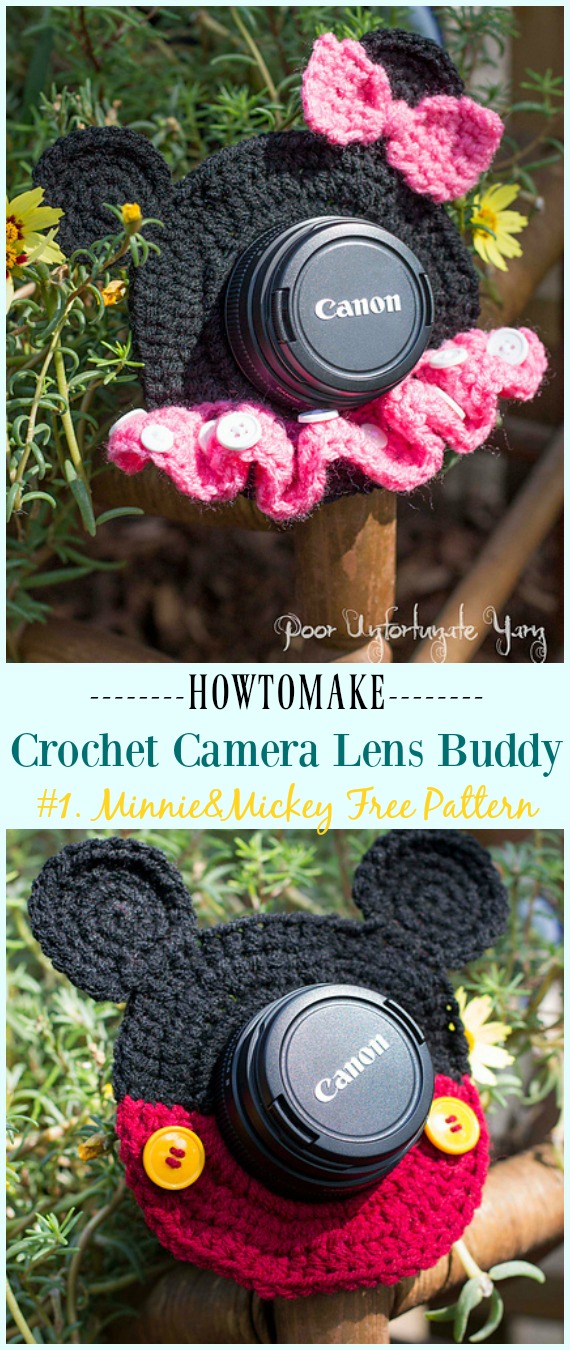 Crochet Minnie & Mickey Mouse Shutter Buddies Free Pattern - #Crochet; Camera #Lens; Buddy Cozy Free Patterns