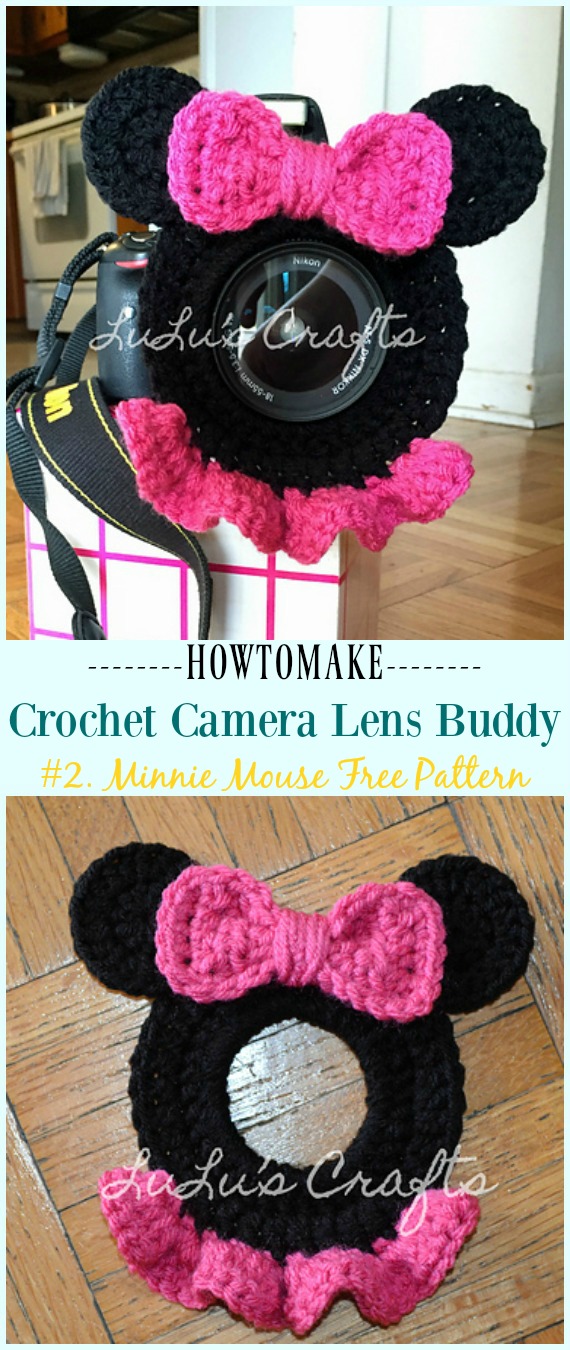 Crochet Minnie Mouse Camera Lens Buddy Free Pattern - #Crochet; Camera #Lens; Buddy Cozy Free Patterns