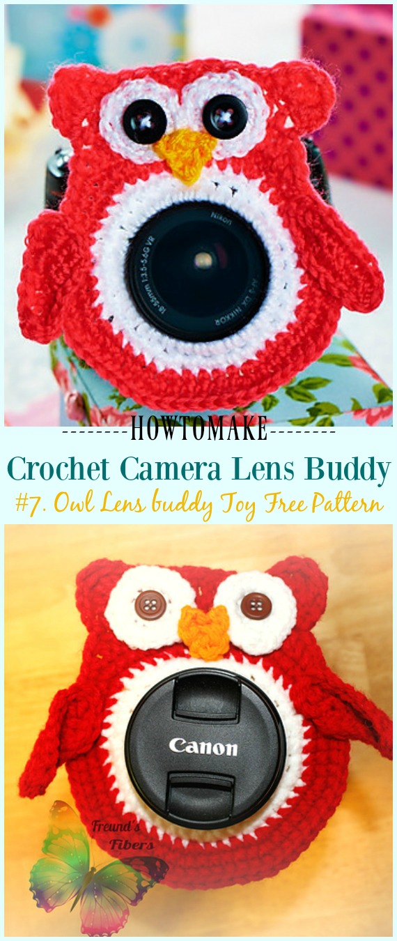 Crochet Owl Lens buddy Toy Free Pattern -#Crochet; Camera #Lens; Buddy Cozy Free Patterns