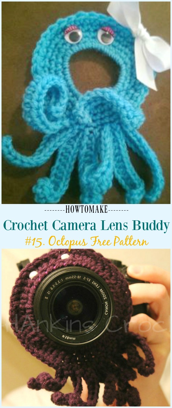 Crochet Octopus Camera Buddy Free Pattern -#Crochet; Camera #Lens; Buddy Cozy Free Patterns