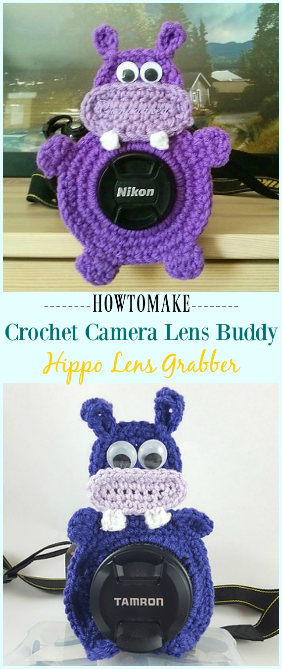 Crochet Hippo Lens Grabber Pattern -#Crochet; Camera #Lens; Buddy Grabber Patterns