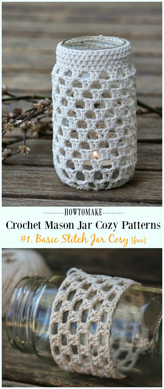 Basic Stitch Crochet Jar Cosy Free Pattern- #Crochet #MasonJar Cozy Free Patterns