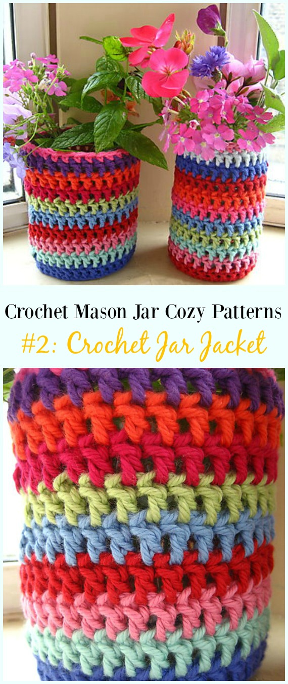 Crochet Jar Jacket Free Pattern- #Crochet #MasonJar Cozy Free Patterns