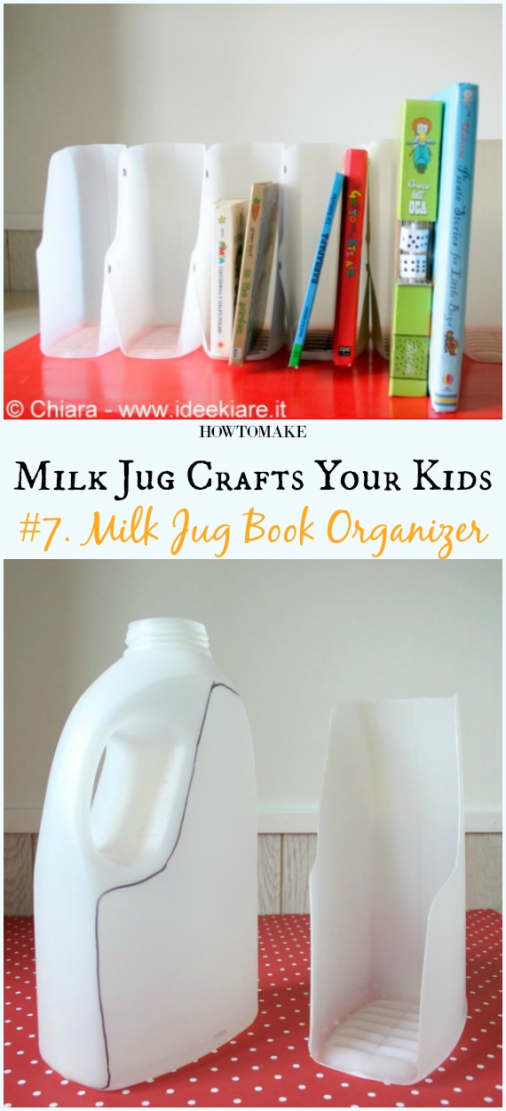 DIY Milk Jug Book Organizer Instructions - Recycled #MilkJug Crafts Your Kids Can Do #Recycle