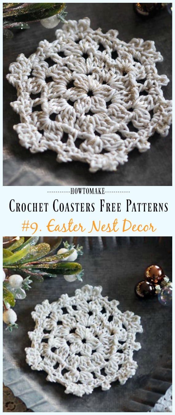 Crochet Snowflake Coasters Free Pattern - Easy #Crochet Coaster Free Patterns