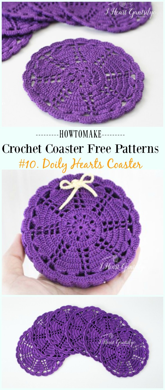 Crochet Doily Hearts Coaster Free Pattern - Easy #Crochet Coaster Free Patterns