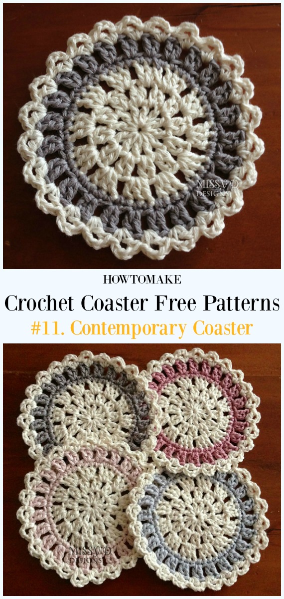 Crochet Contemporary Coaster Free Pattern - Easy #Crochet Coaster Free Patterns