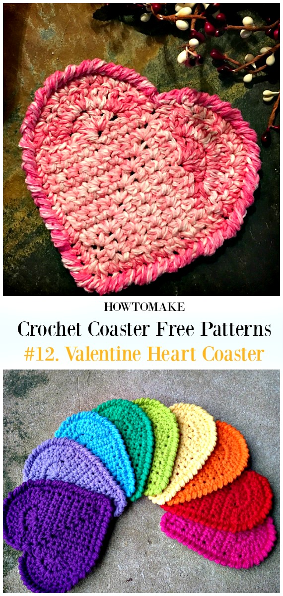 Crochet Valentine Heart Coaster Free Pattern - Easy #Crochet Coaster Free Patterns