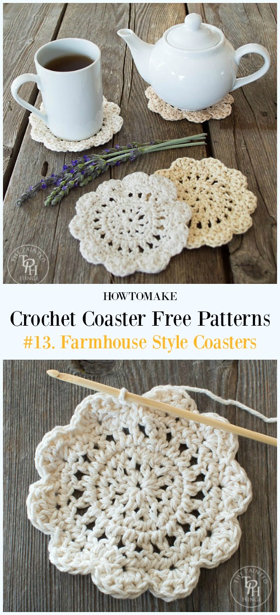 Crochet Farmhouse Style Coasters Free Pattern - Easy #Crochet Coaster Free Patterns