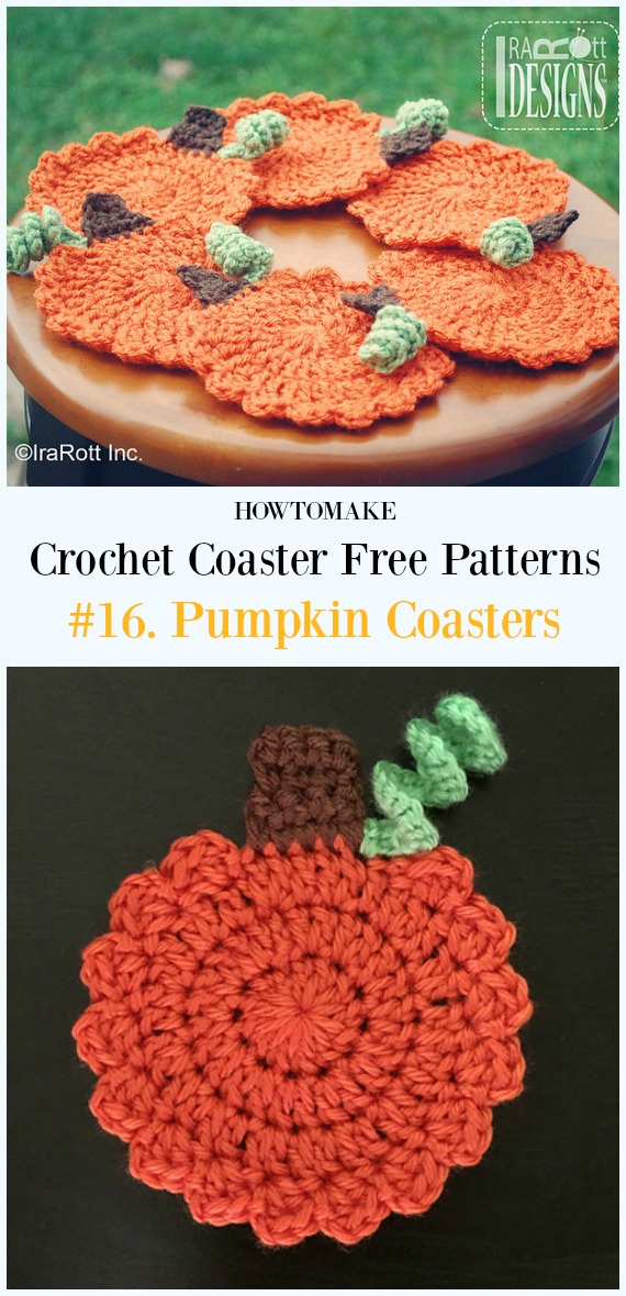 Crochet Tea Time Pumpkin Coasters Free Pattern - Easy #Crochet Coaster Free Patterns