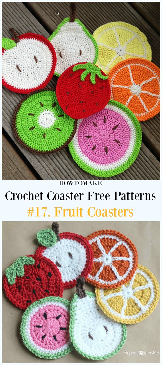 Crochet Fruit Coasters Free Pattern - Easy #Crochet Coaster Free Patterns