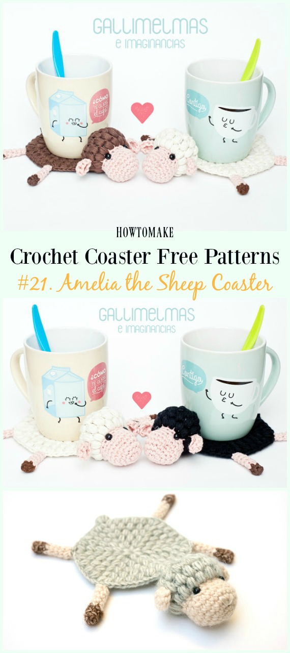 Puff Stitch Amelia the Sheep Coaster Free Crochet Pattern - Easy #Crochet Coaster Free Patterns