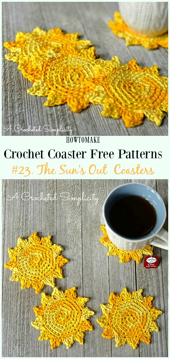 The Sun's Out Drink Coaster Free Crochet Pattern - Easy #Crochet Coaster Free Patterns