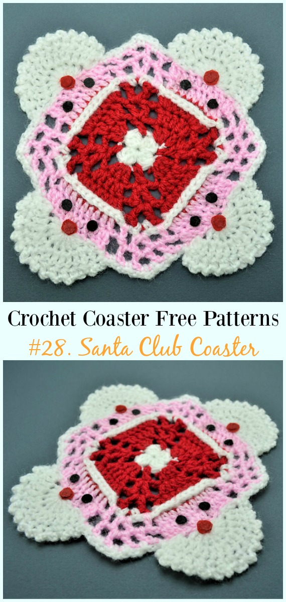 Santa Club Coaster Free Crochet Pattern - Easy #Crochet Coaster Free Patterns