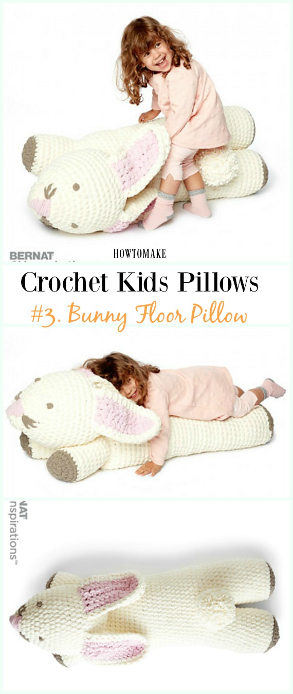 Crochet Bunny Floor Pillow Free Pattern -Fun #Crochet Kids #Pillows Free Patterns