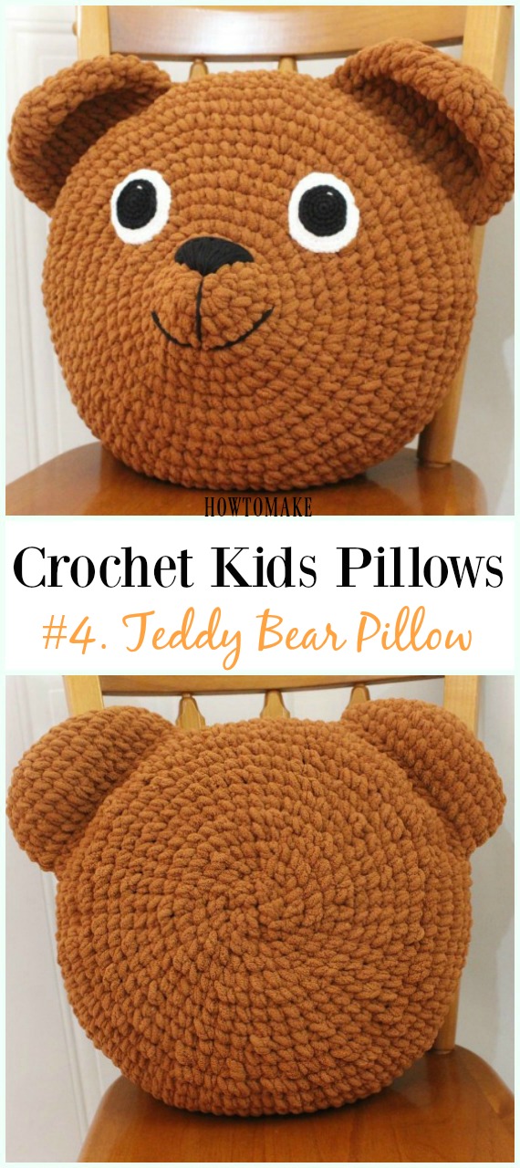 Crochet Teddy Bear Pillow Free Pattern -Fun #Crochet Kids #Pillows Free Patterns