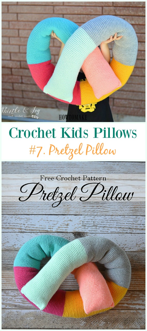 Crochet Pretzel Pillow Free Pattern -Fun #Crochet Kids #Pillows Free Patterns