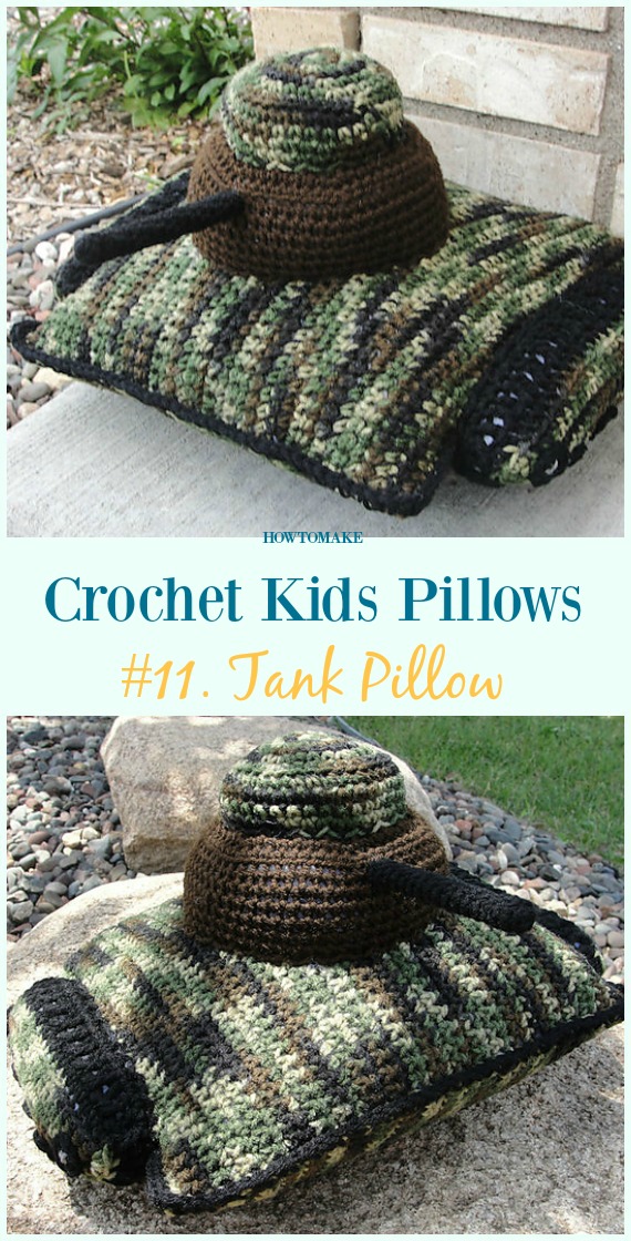 Crochet You're In The Army Now Tank Pillow Free Pattern -Fun #Crochet Kids #Pillows Free Patterns