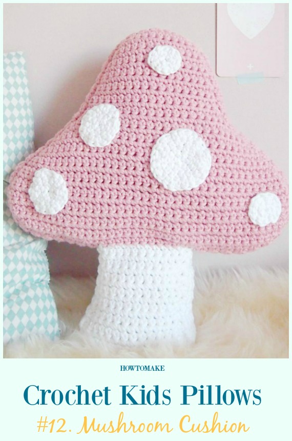 Crochet Mushroom Cushion Free Pattern -Fun #Crochet Kids #Pillows Free Patterns