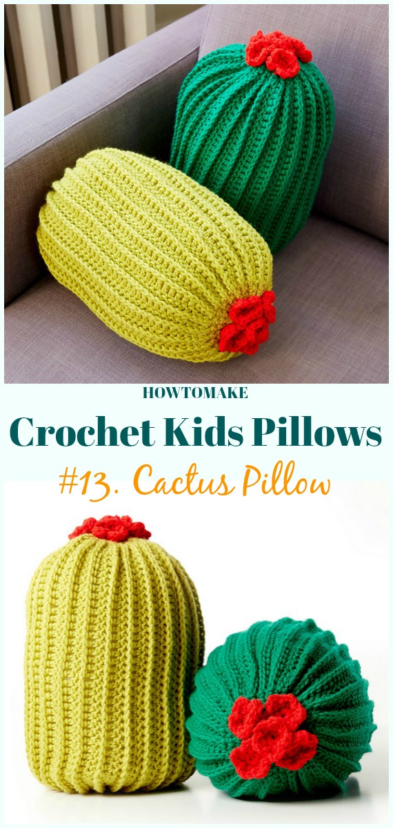 Crochet Cactus Pillow Free Pattern -Fun #Crochet Kids #Pillows Free Patterns