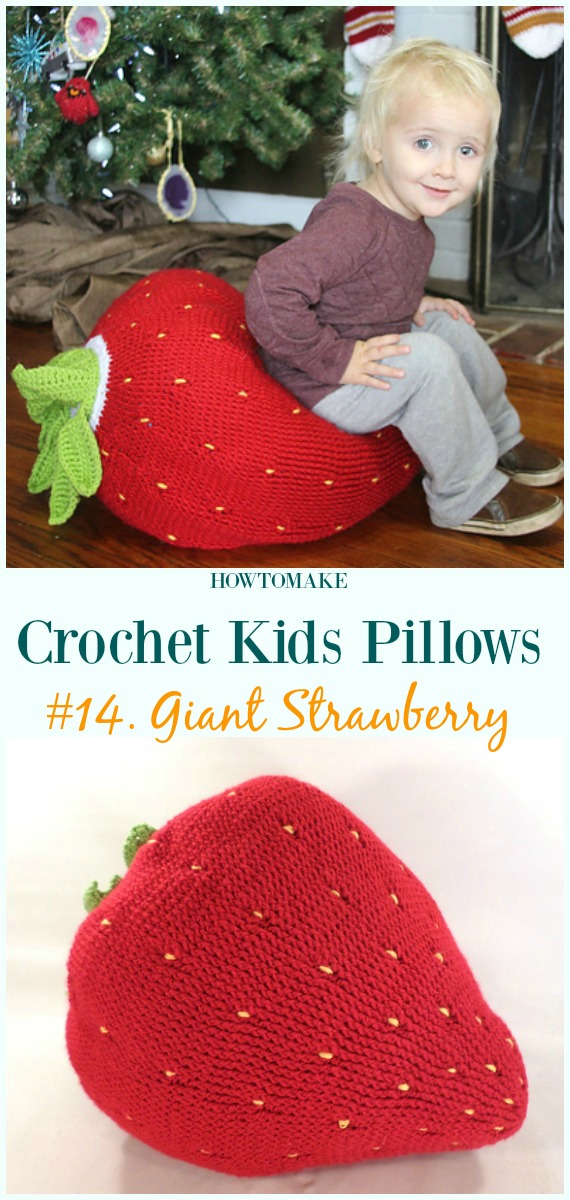 Crochet Giant Strawberry Free Pattern -Fun #Crochet Kids #Pillows Free Patterns