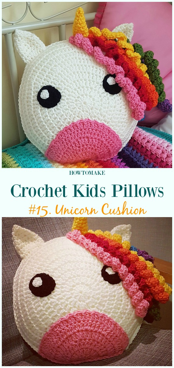 Crochet Unicorn Cushion Free Pattern -Fun #Crochet Kids #Pillows Free Patterns