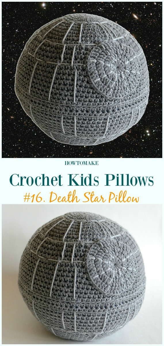 Crochet Death Star Pillow Free Pattern -Fun #Crochet Kids #Pillows Free Patterns