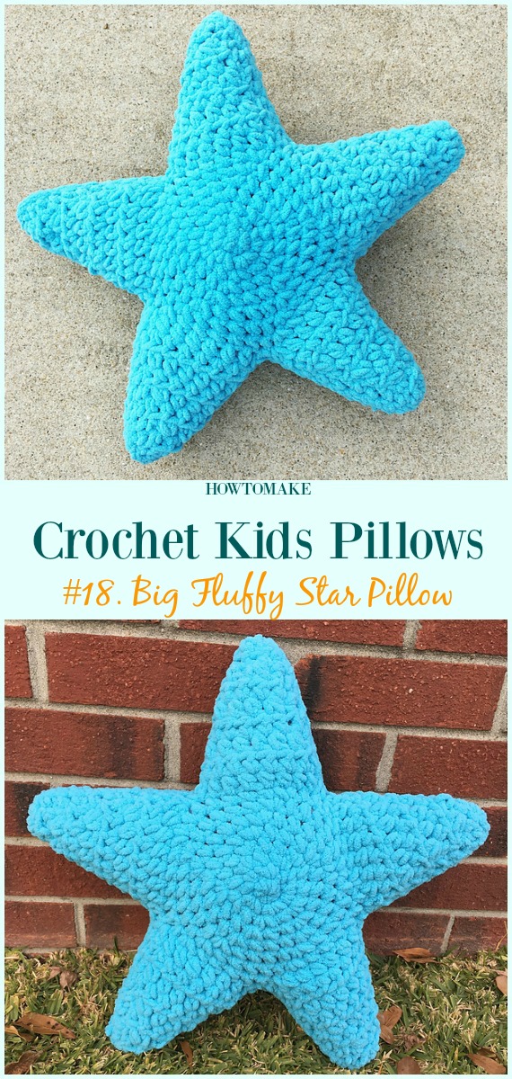 Crochet Big Fluffy Star Pillow Free Pattern -Fun #Crochet Kids #Pillows Free Patterns