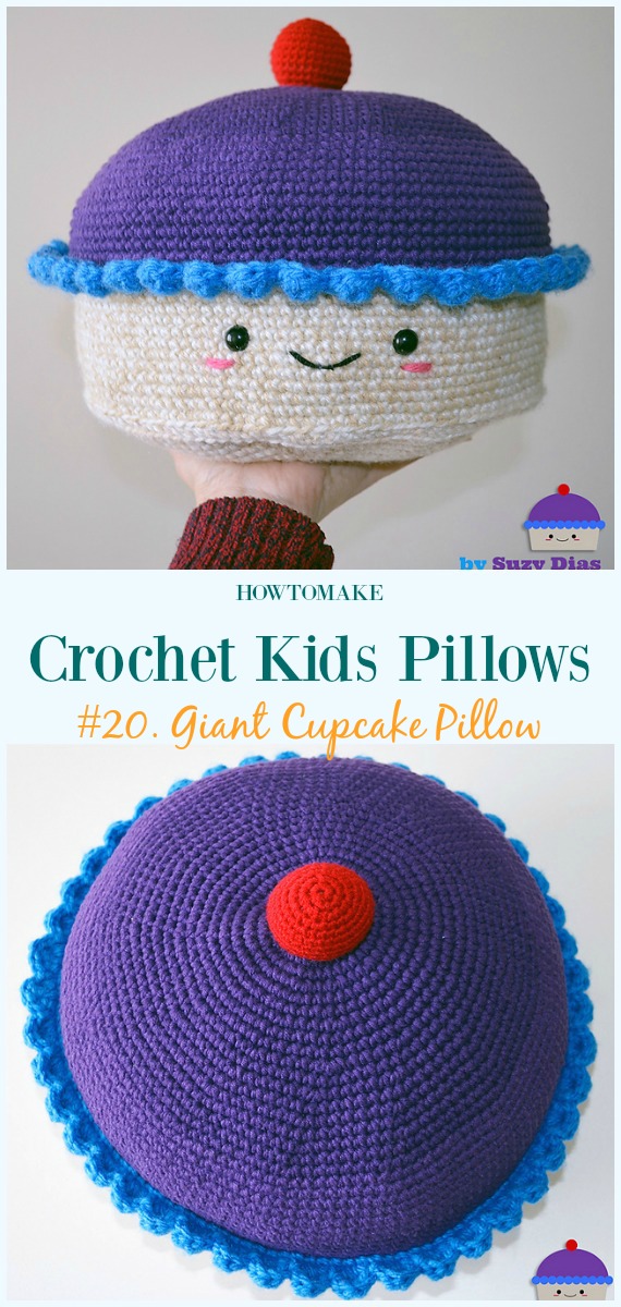 Crochet Giant Kawaii Cupcake Pillow Free Pattern -Fun #Crochet Kids #Pillows Free Patterns