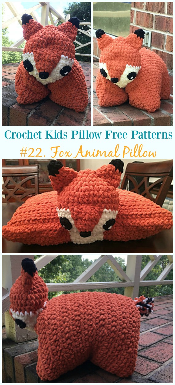 Crochet Fox Animal Pillow Free Pattern -Fun #Crochet Kids #Pillows Free Patterns