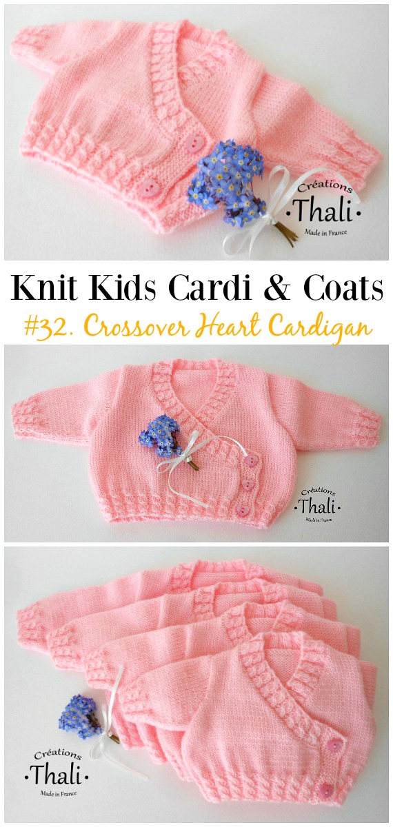 Baby Crossover Heart Cardigan Free Knitting Pattern - #Knit Kids #Cardigan Sweater Coat Free Patterns