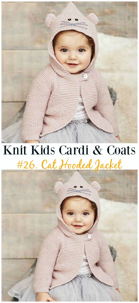 Cat Hooded Jacket Free Knitting Pattern - #Knit Kids #Cardigan Sweater Free Patterns