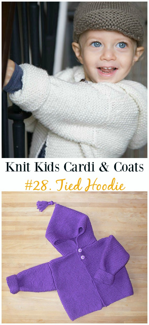 Tied Hoodie Jacket Cardigan Free Knitting Pattern - #Knit Kids #Cardigan Sweater Coat Free Patterns
